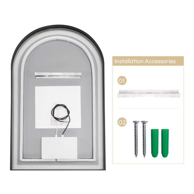 Estartit 24 in.W x 40 in.H Arch Aluminum Framed LED Bath Mirror in Brushed Black