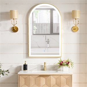 Estartit 24 in.W x 40 in.H Arch Aluminum Framed LED Bath Mirror in Brushed Gold