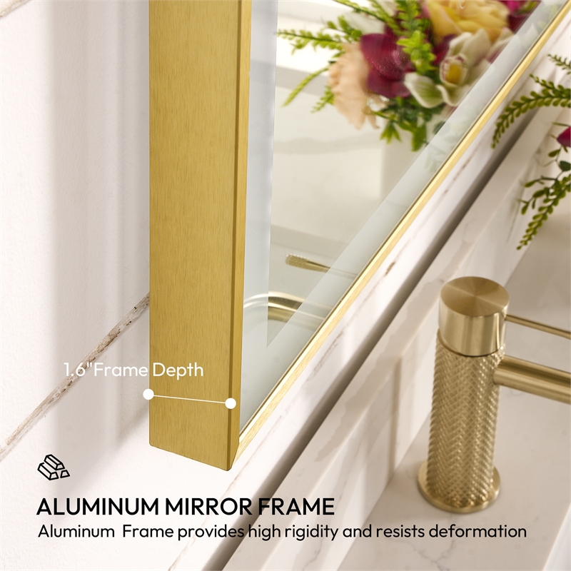 Estartit 24 in.W x 40 in.H Arch Aluminum Framed LED Bath Mirror in Brushed Gold
