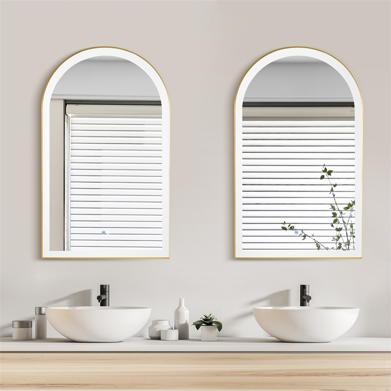 Estartit 24 in.W x 40 in.H Arch Aluminum Framed LED Bath Mirror in Brushed Gold