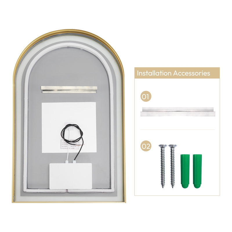 Estartit 24 in.W x 40 in.H Arch Aluminum Framed LED Bath Mirror in Brushed Gold