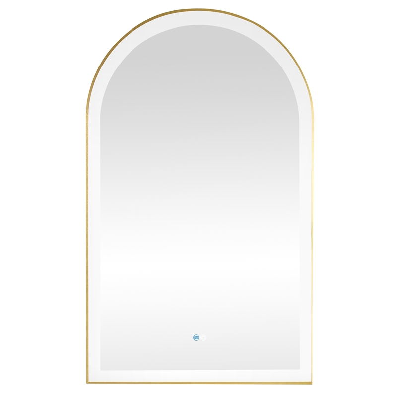 Estartit 24 in.W x 40 in.H Arch Aluminum Framed LED Bath Mirror in Brushed Gold