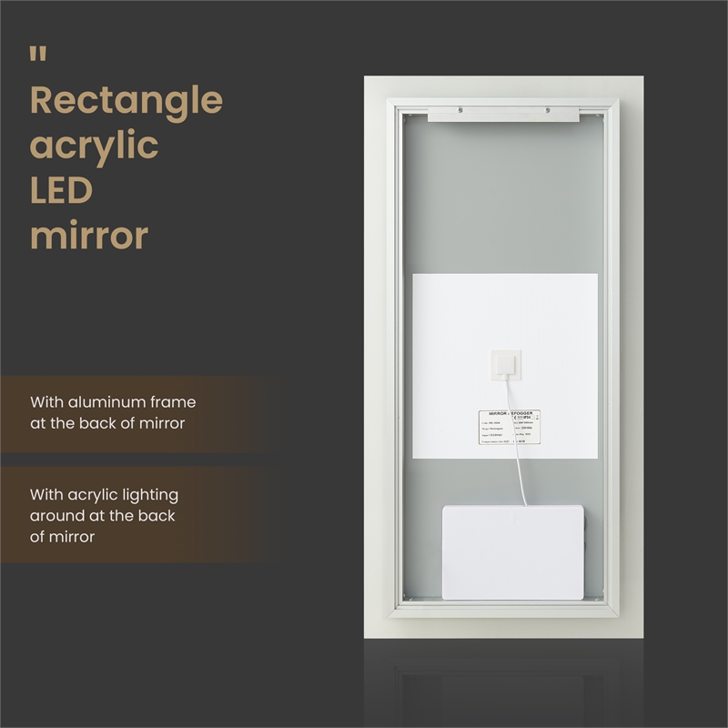 Beijing 18 in. W x 40 in. H Rectangular Acrylic Frameless LED Bathroom Mirror