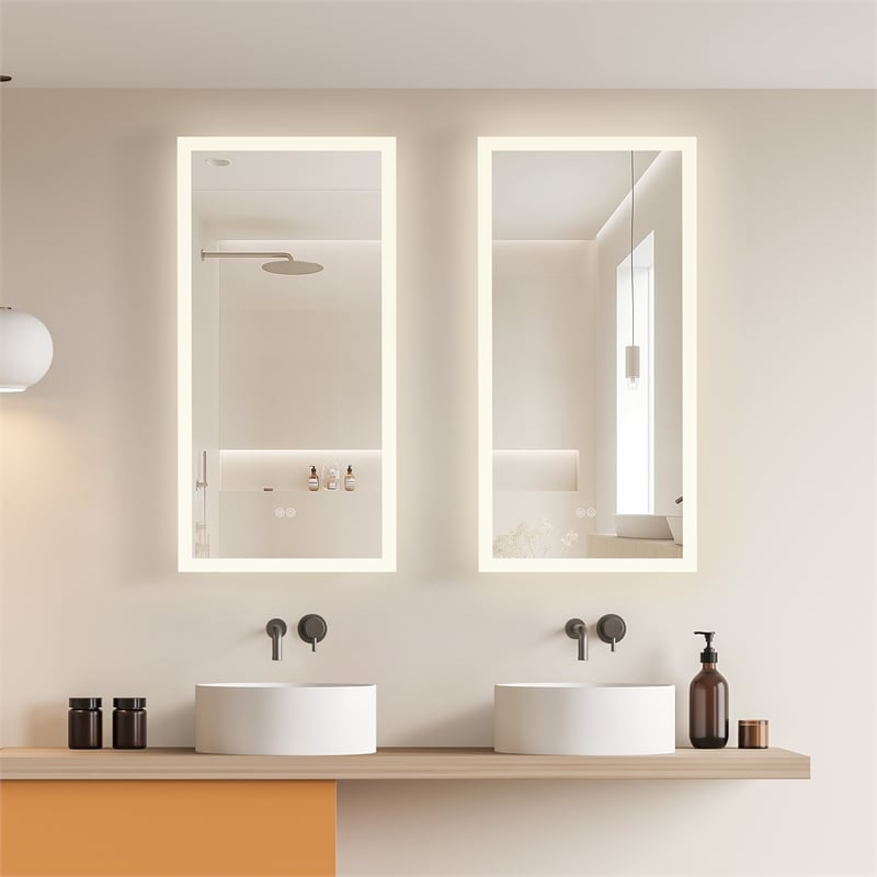 Beijing 18 in. W x 40 in. H Rectangular Acrylic Frameless LED Bathroom Mirror