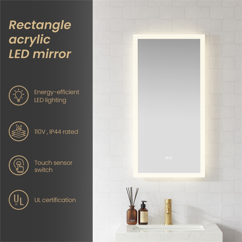 Beijing 18 in. W x 40 in. H Rectangular Acrylic Frameless LED Bathroom Mirror