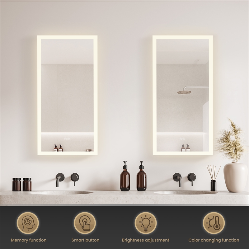 Beijing 18 in. W x 40 in. H Rectangular Acrylic Frameless LED Bathroom Mirror