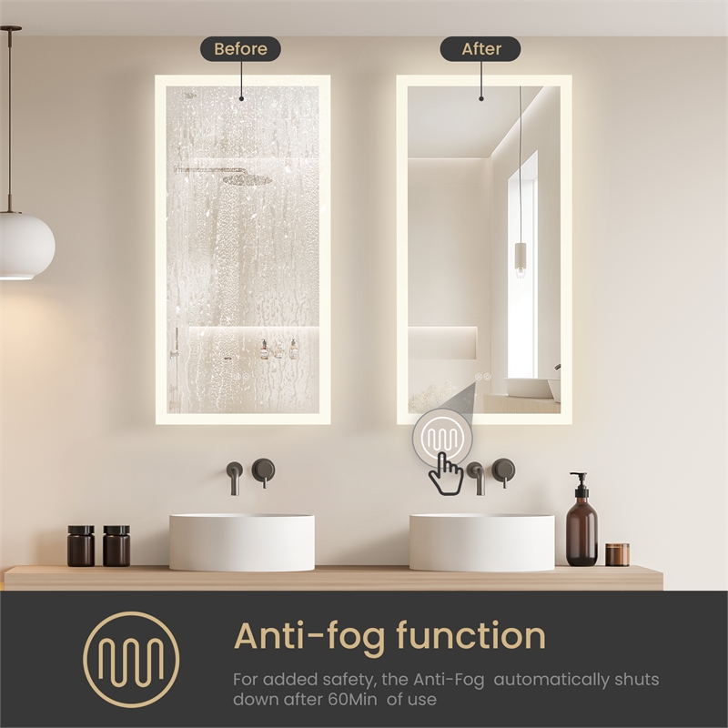 Beijing 18 in. W x 40 in. H Rectangular Acrylic Frameless LED Bathroom Mirror