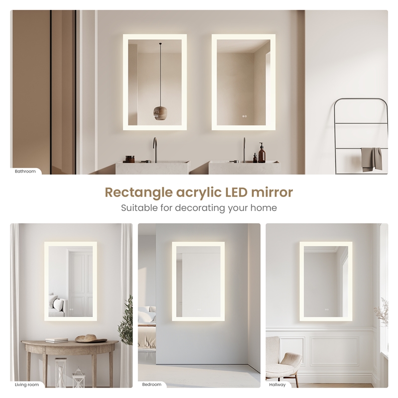 Beijing 24 in. W x 40 in. H Rectangular Acrylic Frameless LED Bathroom Mirror