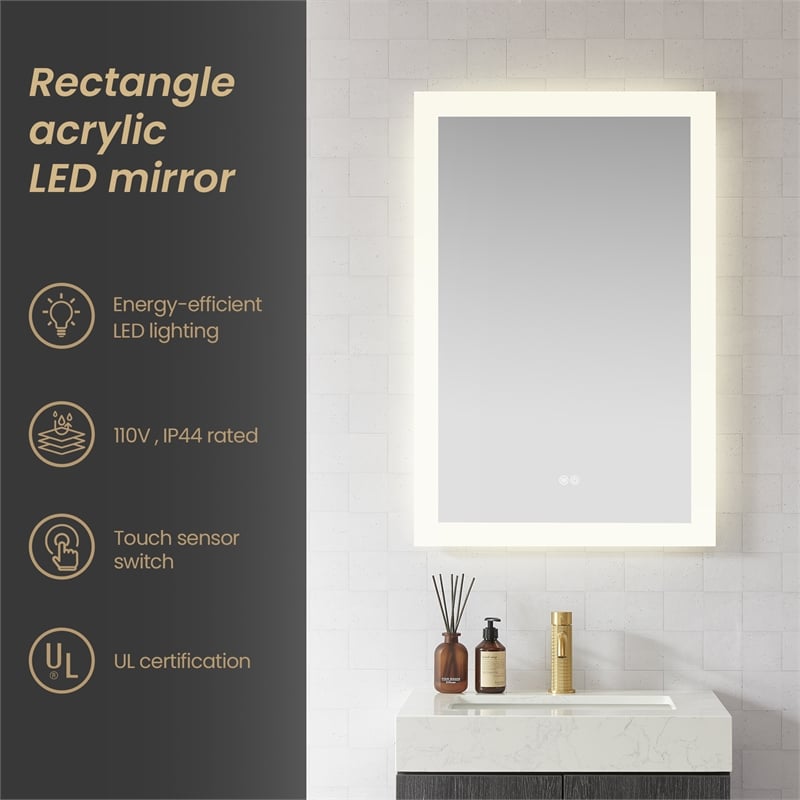 Beijing 24 in. W x 40 in. H Rectangular Acrylic Frameless LED Bathroom Mirror
