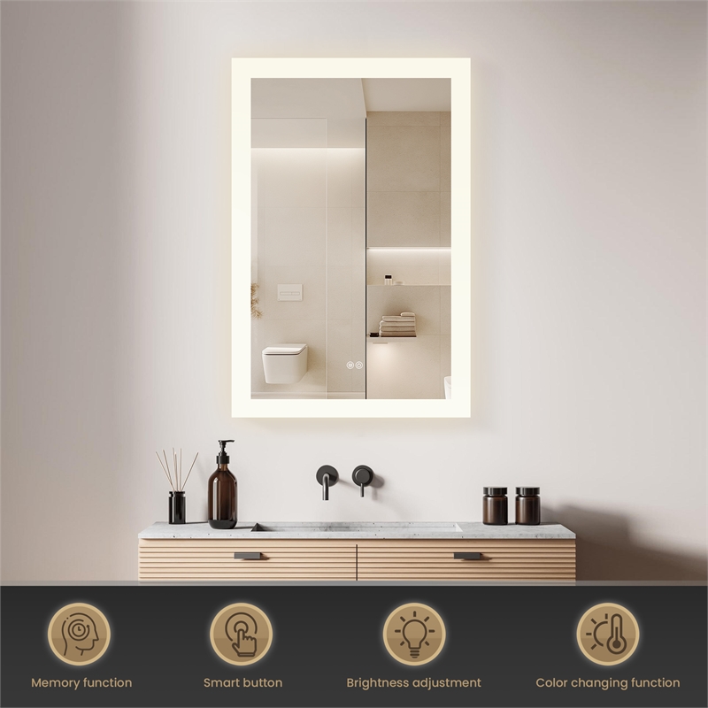 Beijing 24 in. W x 40 in. H Rectangular Acrylic Frameless LED Bathroom Mirror