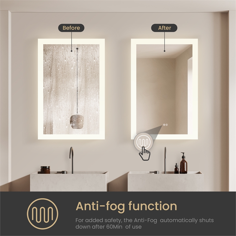 Beijing 24 in. W x 40 in. H Rectangular Acrylic Frameless LED Bathroom Mirror
