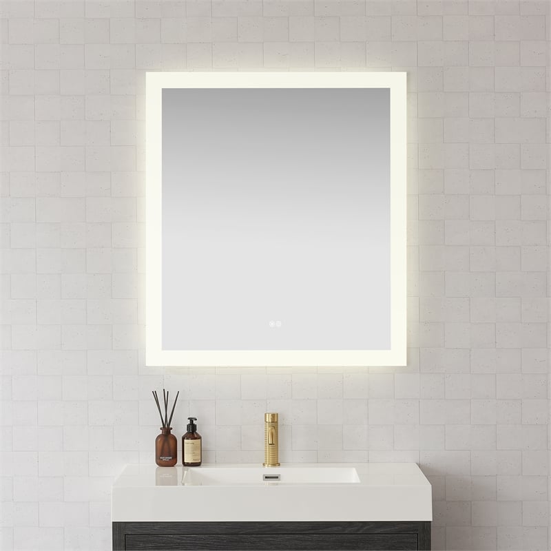 Beijing 32 in. W x 36 in. H Rectangular Acrylic Frameless LED Bathroom Mirror