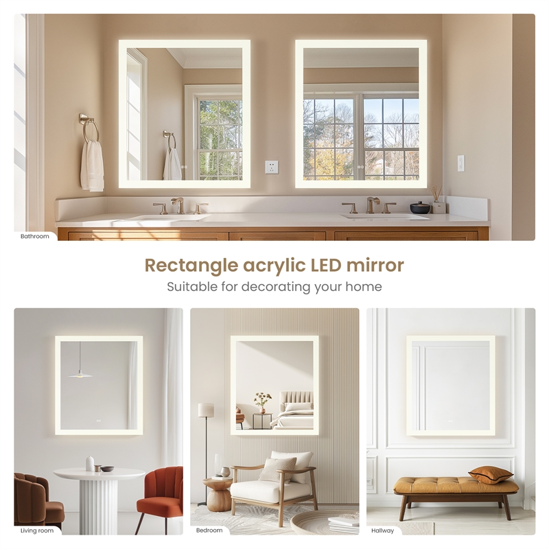 Beijing 32 in. W x 36 in. H Rectangular Acrylic Frameless LED Bathroom Mirror