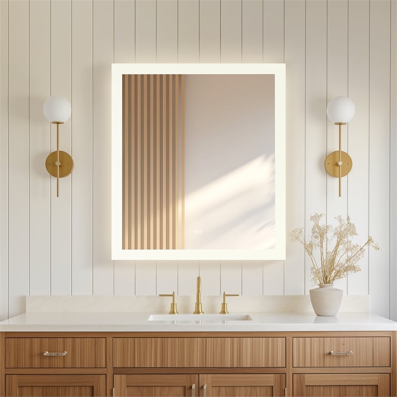 Beijing 32 in. W x 36 in. H Rectangular Acrylic Frameless LED Bathroom Mirror