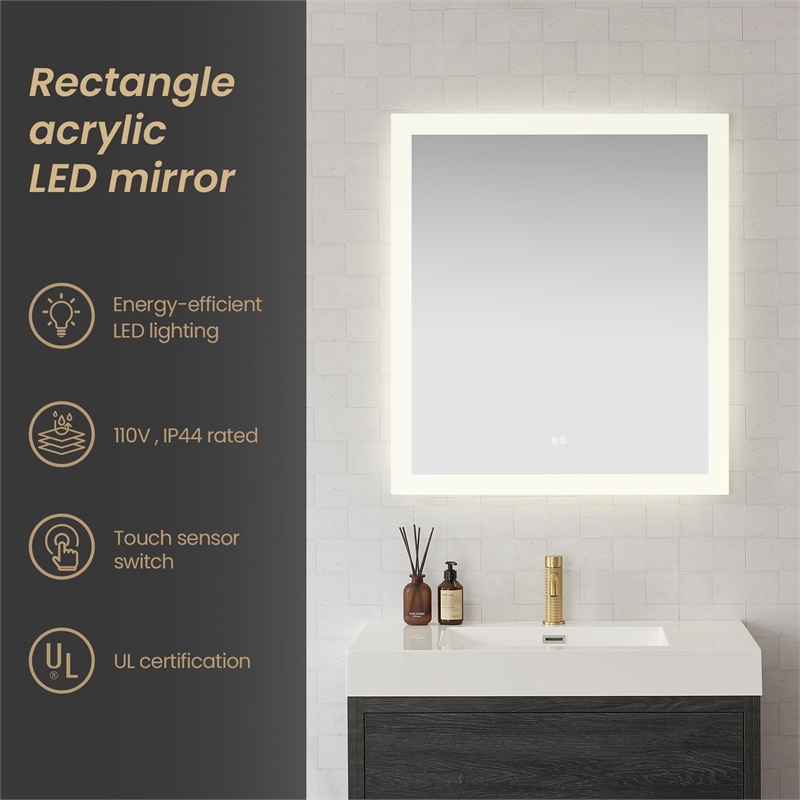 Beijing 32 in. W x 36 in. H Rectangular Acrylic Frameless LED Bathroom Mirror