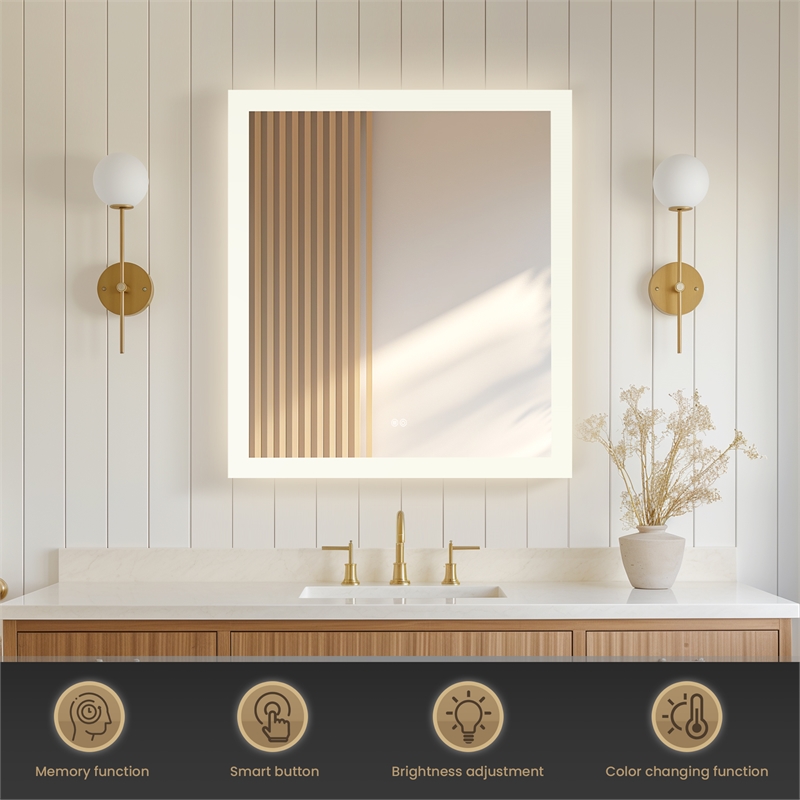 Beijing 32 in. W x 36 in. H Rectangular Acrylic Frameless LED Bathroom Mirror