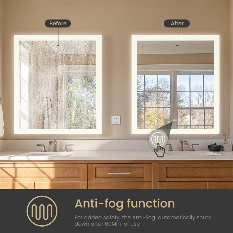Beijing 32 in. W x 36 in. H Rectangular Acrylic Frameless LED Bathroom Mirror