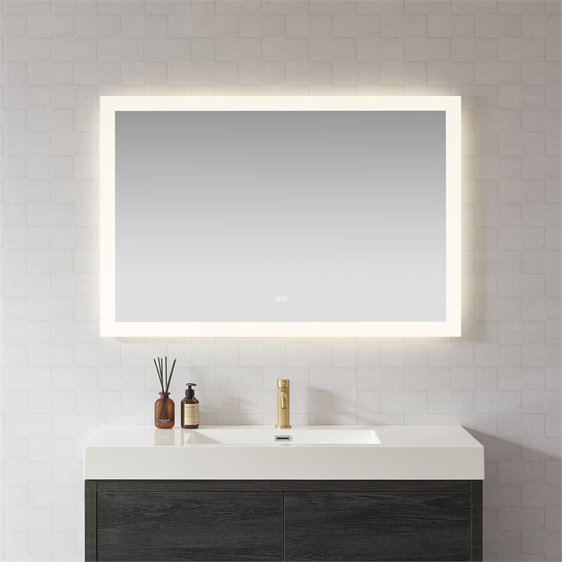 Beijing 48 in. W x 32 in. H Rectangular Acrylic Frameless LED Bathroom Mirror