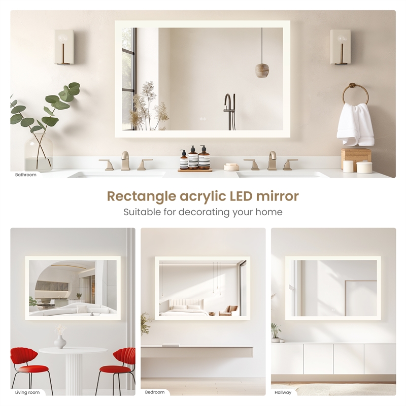 Beijing 48 in. W x 32 in. H Rectangular Acrylic Frameless LED Bathroom Mirror