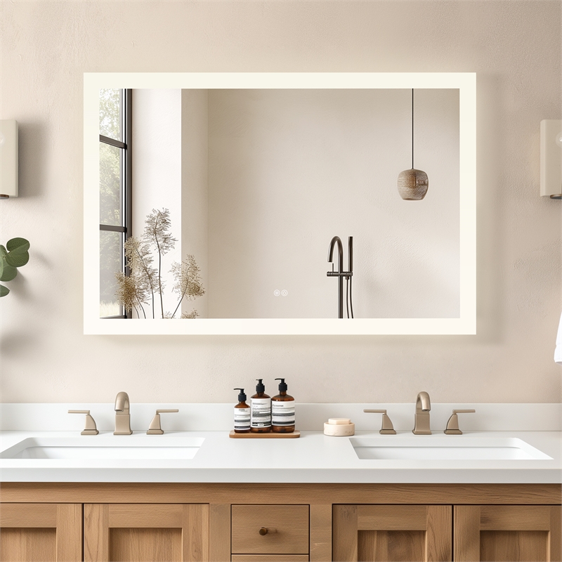 Beijing 48 in. W x 32 in. H Rectangular Acrylic Frameless LED Bathroom Mirror