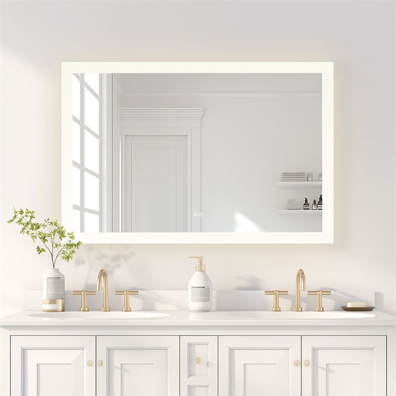 Beijing 48 in. W x 32 in. H Rectangular Acrylic Frameless LED Bathroom Mirror