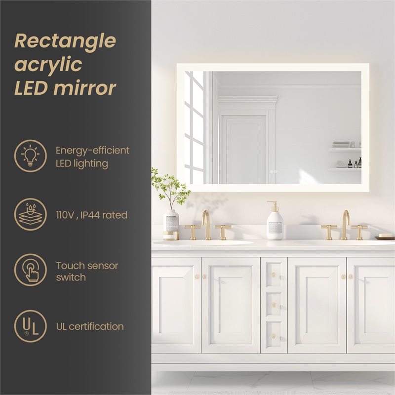 Beijing 48 in. W x 32 in. H Rectangular Acrylic Frameless LED Bathroom Mirror