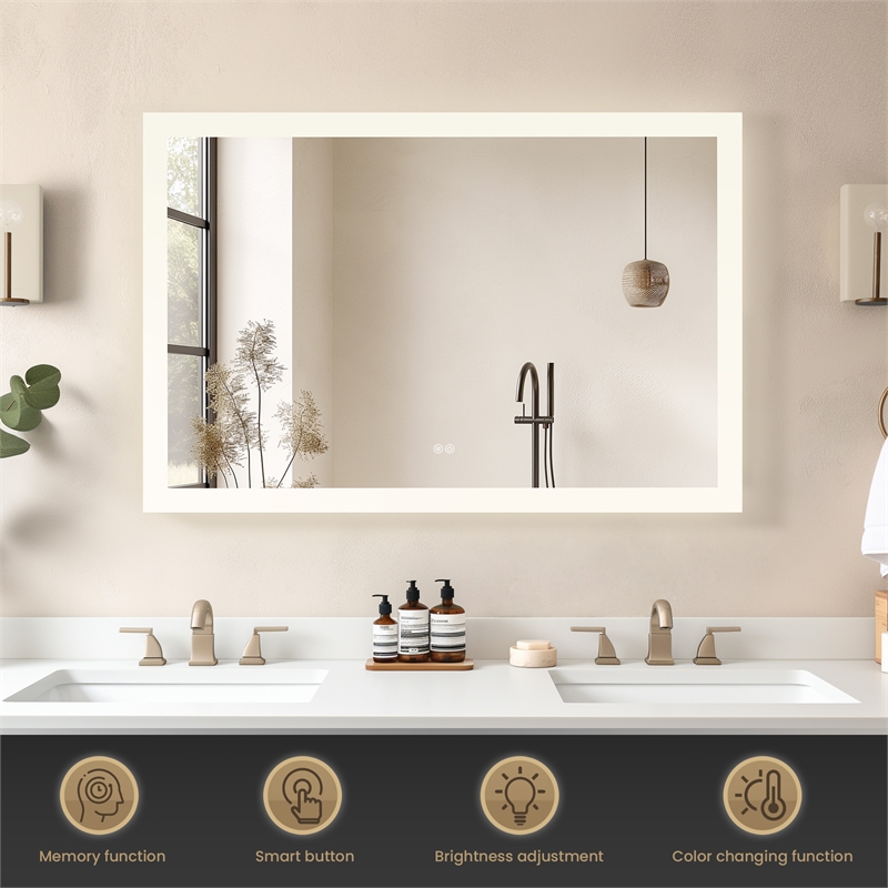 Beijing 48 in. W x 32 in. H Rectangular Acrylic Frameless LED Bathroom Mirror