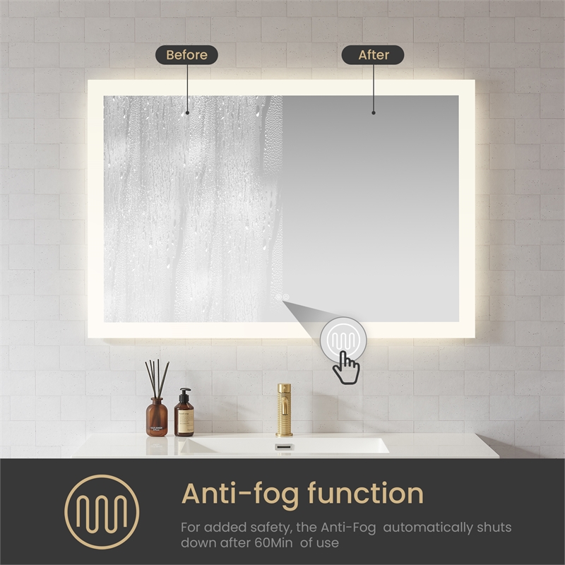 Beijing 48 in. W x 32 in. H Rectangular Acrylic Frameless LED Bathroom Mirror