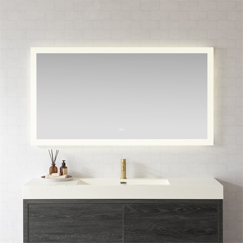 Beijing 60 in. W x 32 in. H Rectangular Acrylic Frameless LED Bathroom Mirror