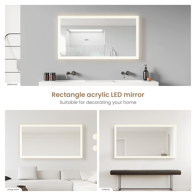 Beijing 60 in. W x 32 in. H Rectangular Acrylic Frameless LED Bathroom Mirror