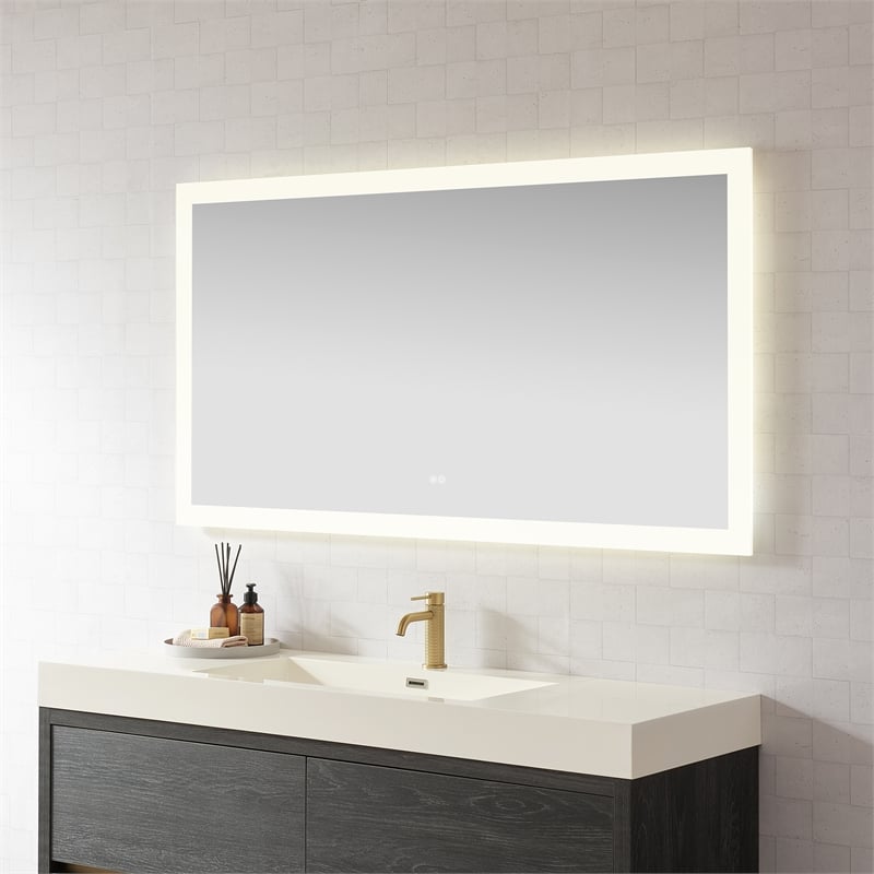 Beijing 60 in. W x 32 in. H Rectangular Acrylic Frameless LED Bathroom Mirror