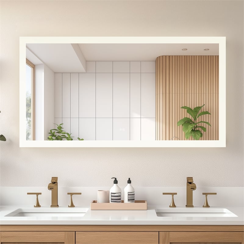 Beijing 60 in. W x 32 in. H Rectangular Acrylic Frameless LED Bathroom Mirror