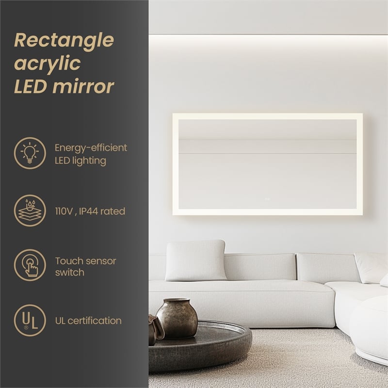 Beijing 60 in. W x 32 in. H Rectangular Acrylic Frameless LED Bathroom Mirror