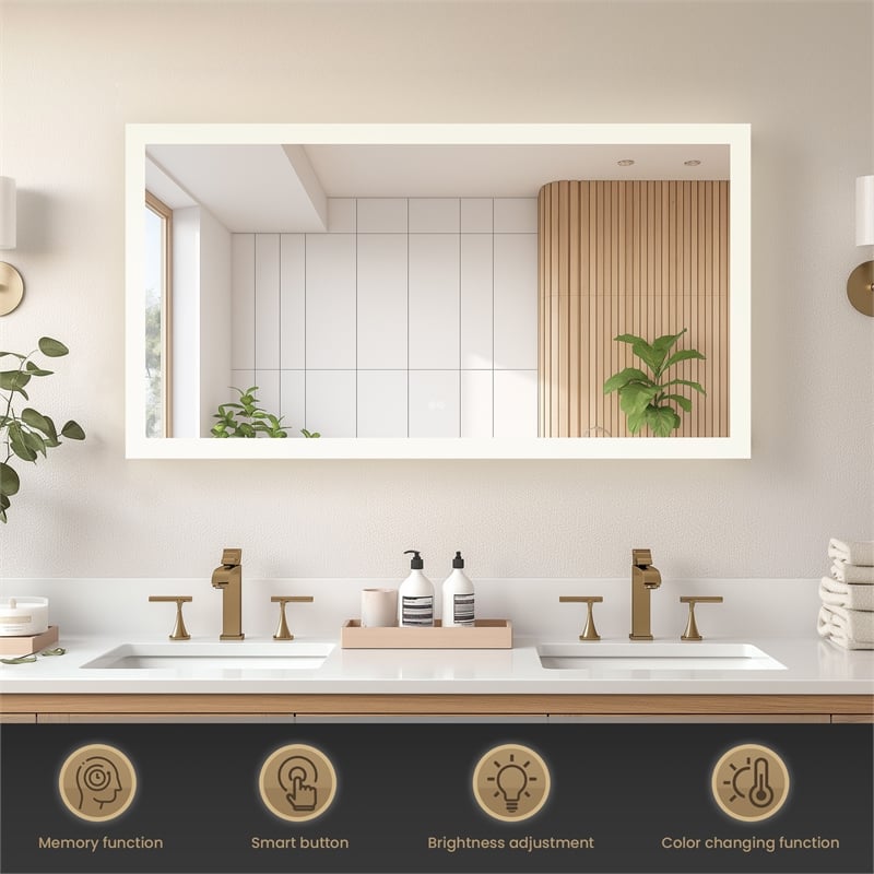 Beijing 60 in. W x 32 in. H Rectangular Acrylic Frameless LED Bathroom Mirror