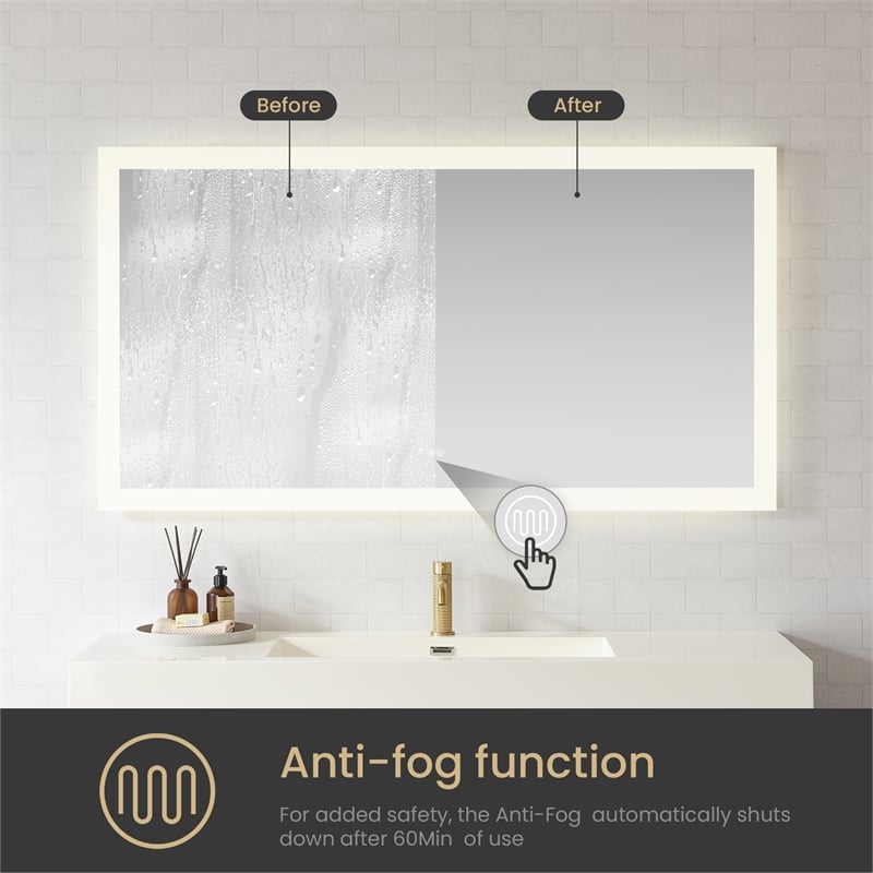 Beijing 60 in. W x 32 in. H Rectangular Acrylic Frameless LED Bathroom Mirror