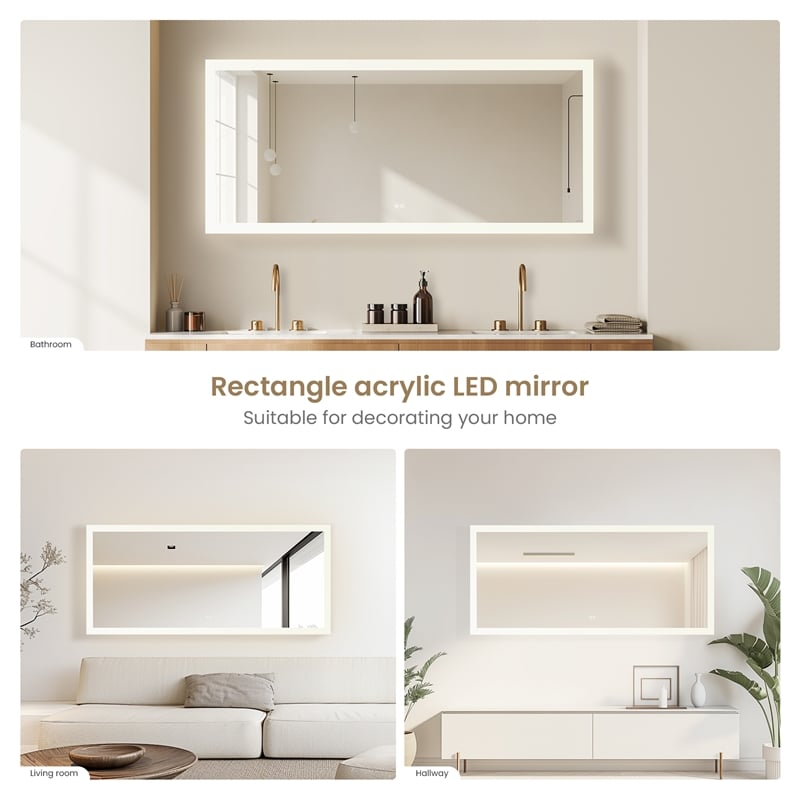 Beijing 72 in. W x 32 in. H Rectangular Aluminum Frameless LED Bathroom Mirror