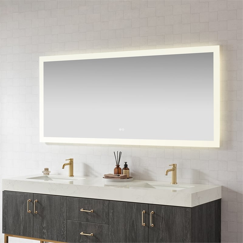 Beijing 72 in. W x 32 in. H Rectangular Aluminum Frameless LED Bathroom Mirror