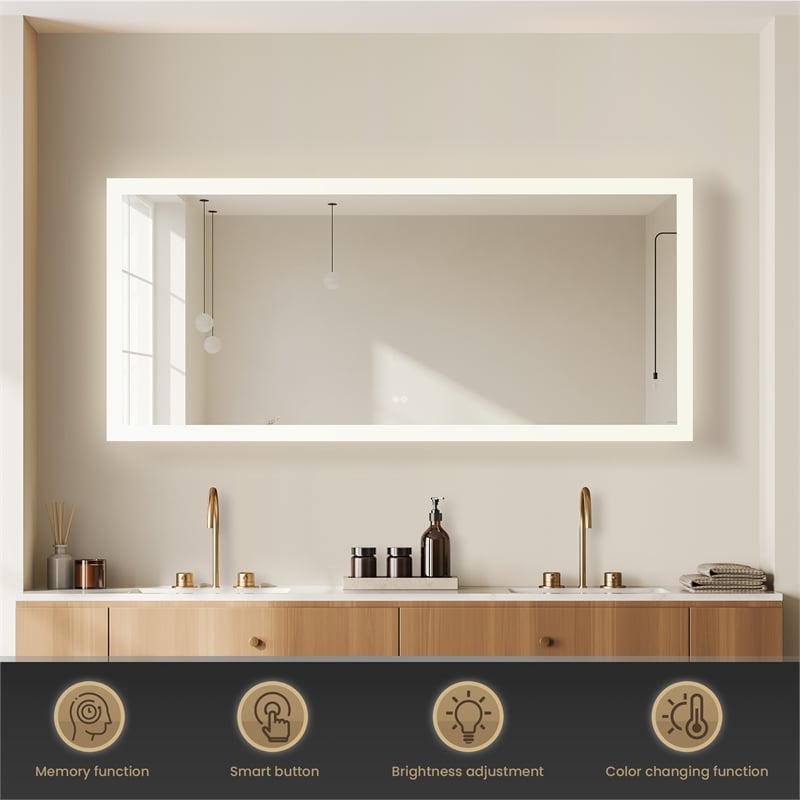 Beijing 72 in. W x 32 in. H Rectangular Aluminum Frameless LED Bathroom Mirror