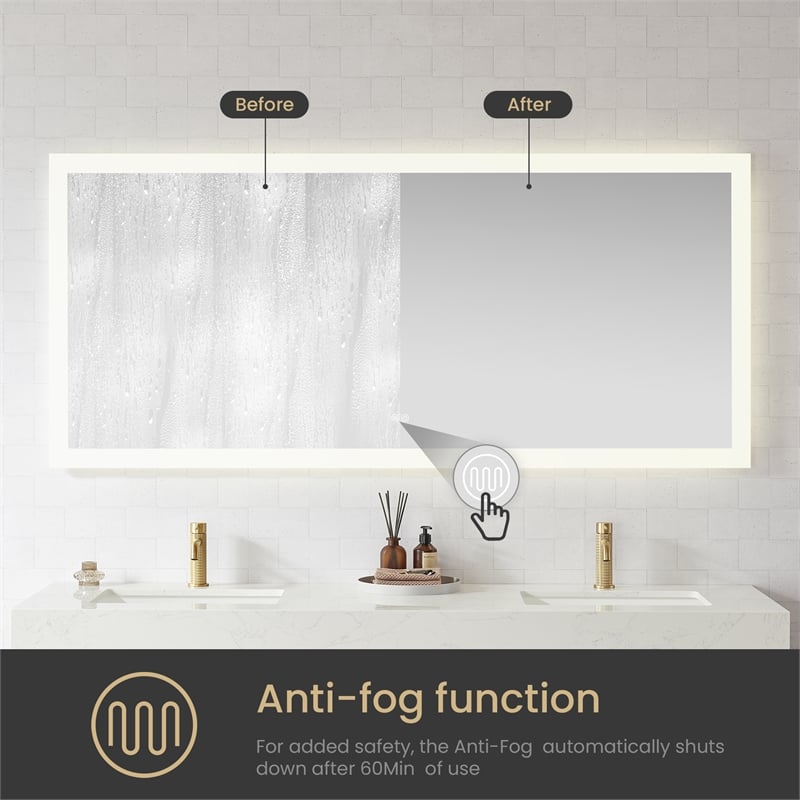 Beijing 72 in. W x 32 in. H Rectangular Aluminum Frameless LED Bathroom Mirror