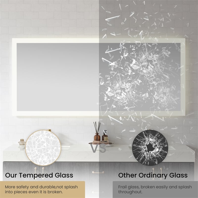 Beijing 72 in. W x 32 in. H Rectangular Aluminum Frameless LED Bathroom Mirror