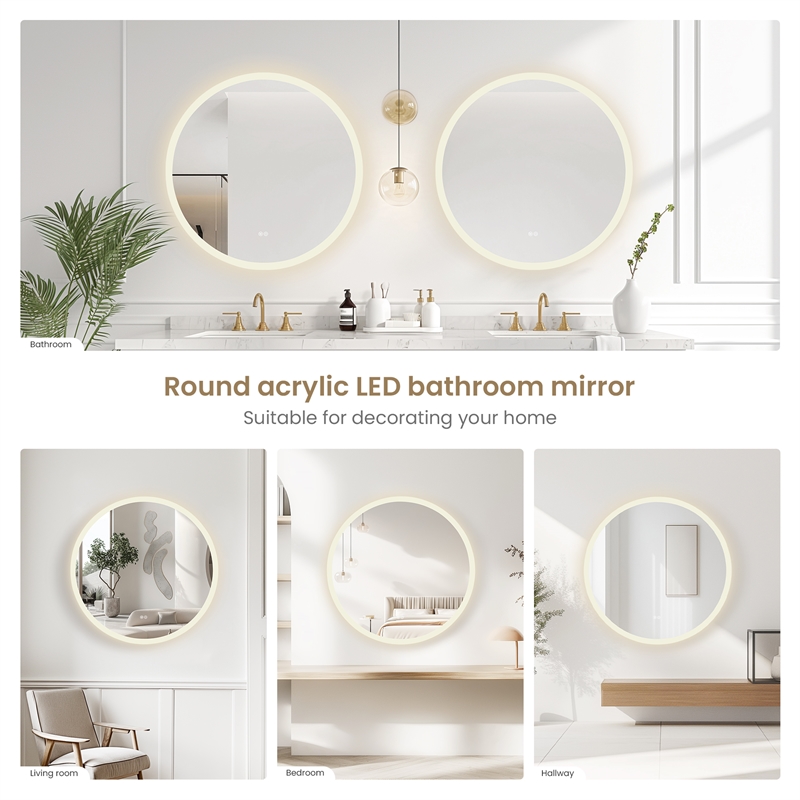Moscow 32 in. W x 32 in. H Circular Aluminum Frameless LED Bathroom Mirror