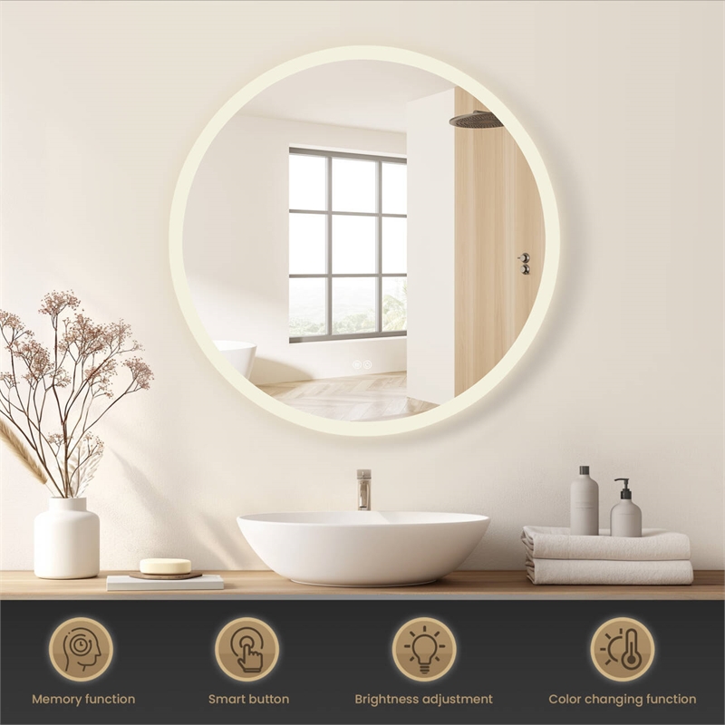 Moscow 32 in. W x 32 in. H Circular Aluminum Frameless LED Bathroom Mirror