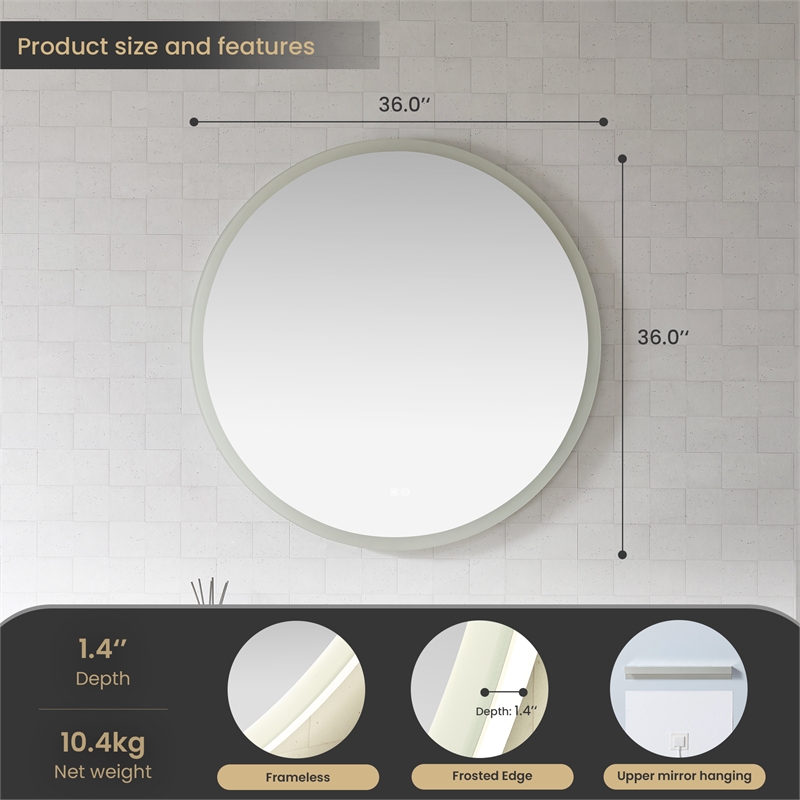 Moscow 36 in. W x 36 in. H Circular Aluminum Frameless LED Bathroom Mirror