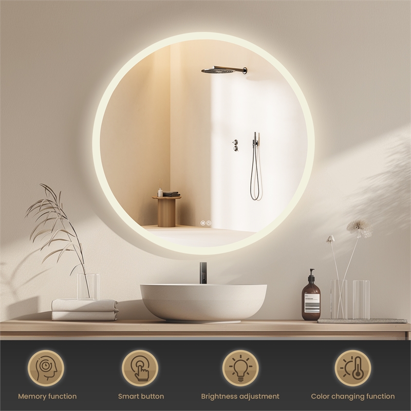 Moscow 36 in. W x 36 in. H Circular Aluminum Frameless LED Bathroom Mirror