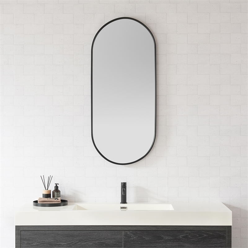 Miajadas 19.7 in. W x 45 in. H Oval Aluminum Framed Bath Mirror in Brushed Black