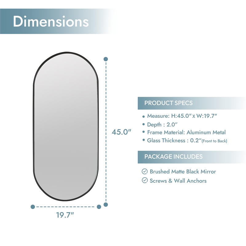 Miajadas 19.7 in. W x 45 in. H Oval Aluminum Framed Bath Mirror in Brushed Black