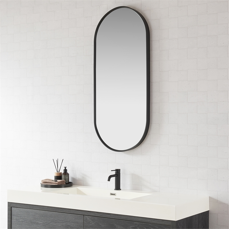 Miajadas 19.7 in. W x 45 in. H Oval Aluminum Framed Bath Mirror in Brushed Black