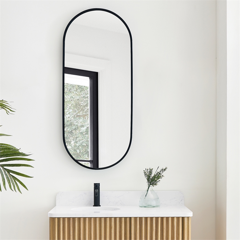 Miajadas 19.7 in. W x 45 in. H Oval Aluminum Framed Bath Mirror in Brushed Black