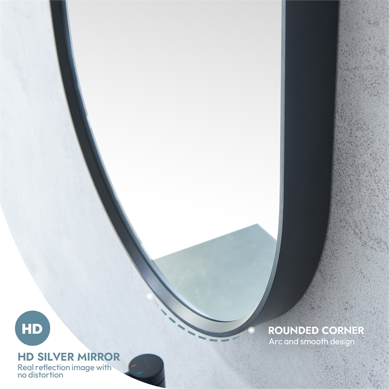 Miajadas 19.7 in. W x 45 in. H Oval Aluminum Framed Bath Mirror in Brushed Black
