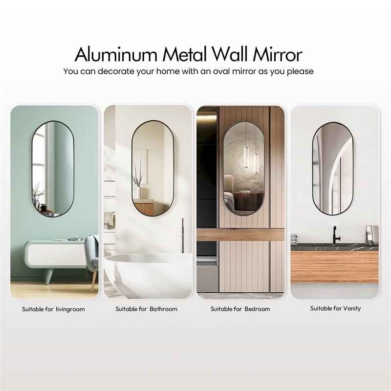 Miajadas 19.7 in. W x 45 in. H Oval Aluminum Framed Bath Mirror in Brushed Black